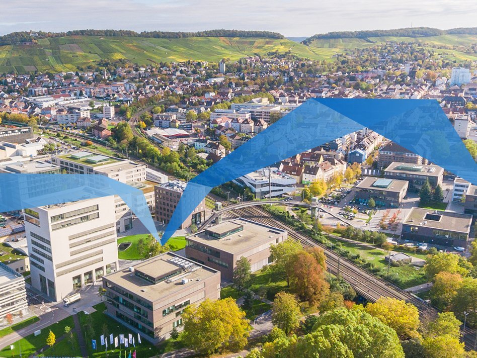 Drone view of the educational campus in the middle of the city of Heilbronn.